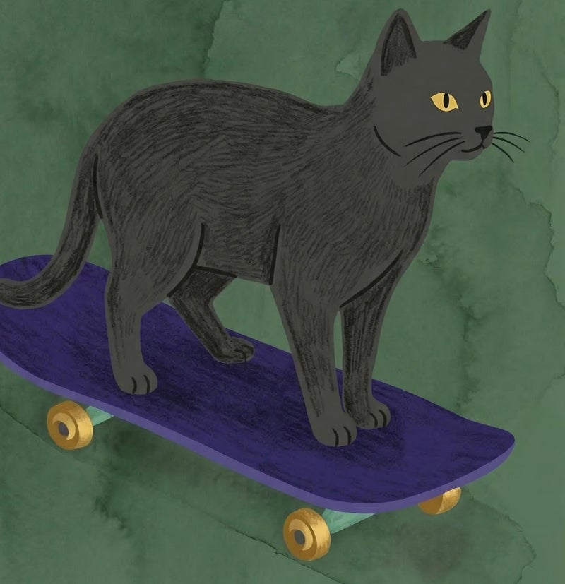 TNESSENTIAL Black Cat on Skateboard Art - Funny Feline Wall Decor, Quirky Skater Room Poster, Minimalist Animal Print, Cool Skateboarder Pet Gift - Image 2