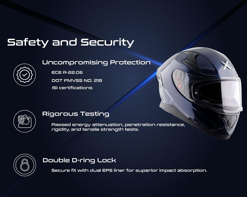 Axor Apex Solid ISI ECE DOT Certified Full Face Dual Visor Helmet for Men and Women with Pinlock Fitted Outer Clear Visor and Inner Smoke Sun Visor Deep Blue-M - Image 3