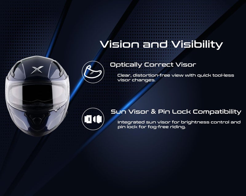 Axor Apex Solid ISI ECE DOT Certified Full Face Dual Visor Helmet for Men and Women with Pinlock Fitted Outer Clear Visor and Inner Smoke Sun Visor Deep Blue-M - Image 5