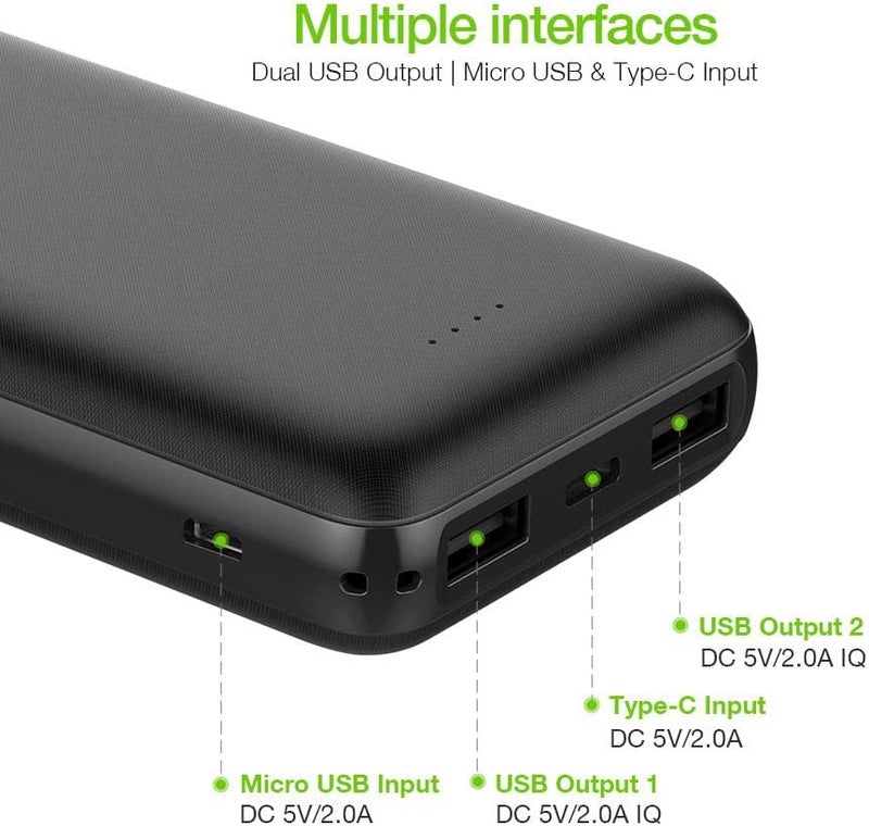 ACMIC Power Bank 20000mAh, Portable Charger PowerCore with Dual input Ports, 12W 2 USB 2.0 QI Fast Charging Power Bank Battery Pack for iPhone, Samsung, Huawei and etc - Black - Image 5