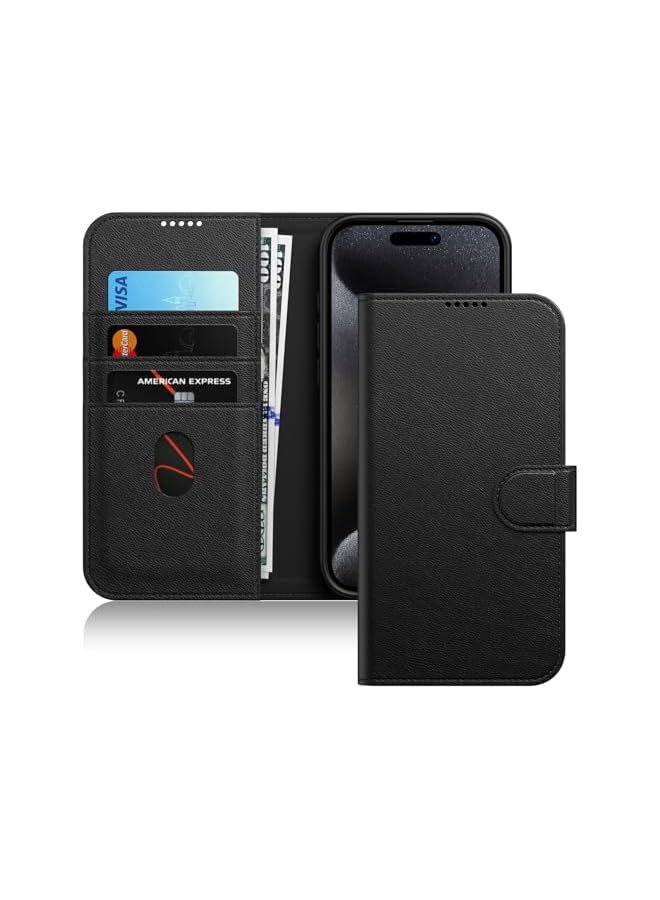 Jetech JETech Wallet Case for iPhone 15 Pro Max 6.7-Inch, Shockproof PU Leather Magnetic Flip Cover with Card Holder, Stand Feature and Full Camera Protection (Black Titanium) - Image 1