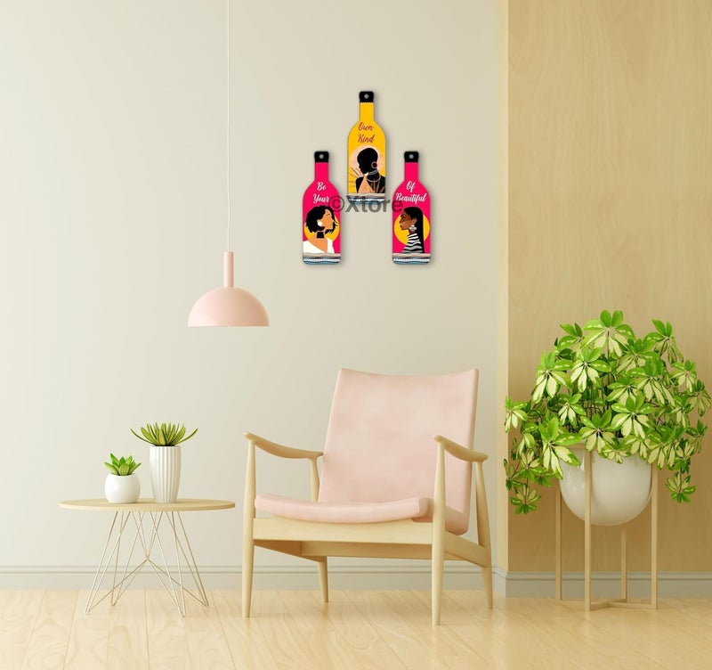 Xtore Decorative Wall Art MDF Wooden Hanger for Living Room | Bedroom | Office | Kitchen | Be Your Own Kind of Beautiful | Wall Hanging For Home Decor - Set of 3 - Image 2