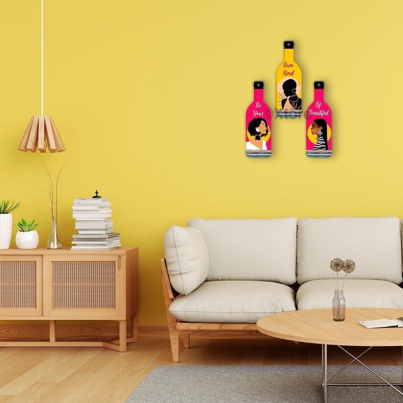 Xtore Decorative Wall Art MDF Wooden Hanger for Living Room | Bedroom | Office | Kitchen | Be Your Own Kind of Beautiful | Wall Hanging For Home Decor - Set of 3 - Image 3