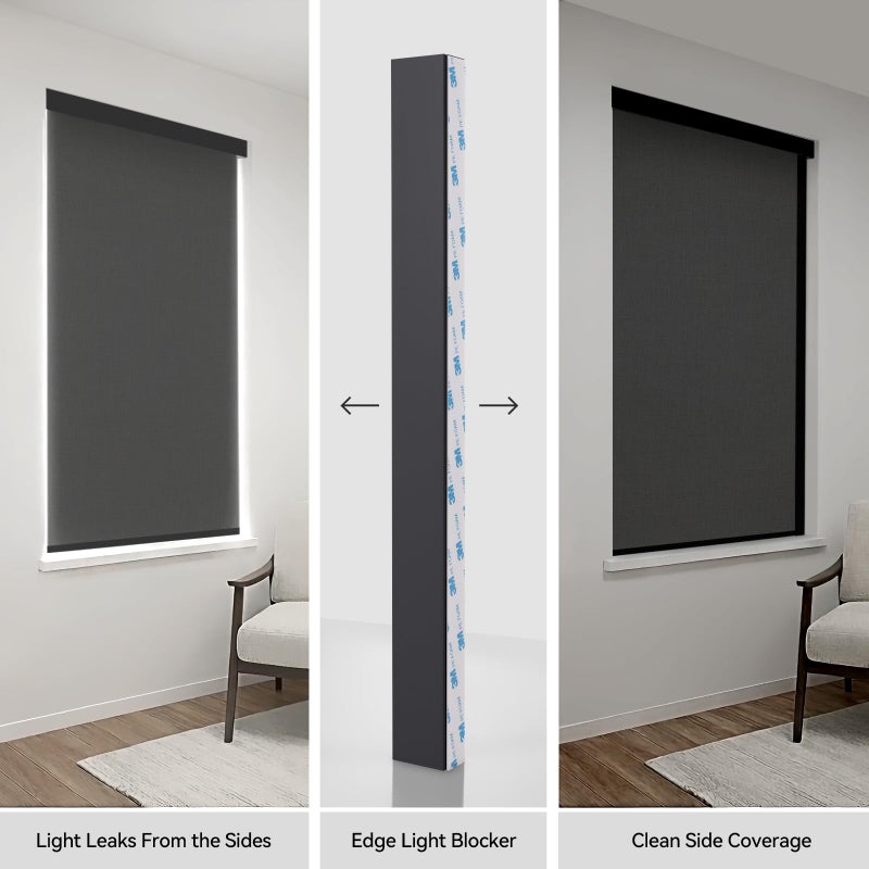 ZSTARR PVC Light Blockers Blackout Light Blockers Side Tracks for Window Shades Blinds Side Tracks for Blackout Shades Easy to Install Light Blocking Strips for Bedroom (Black, 58",2Pcs) - Image 2