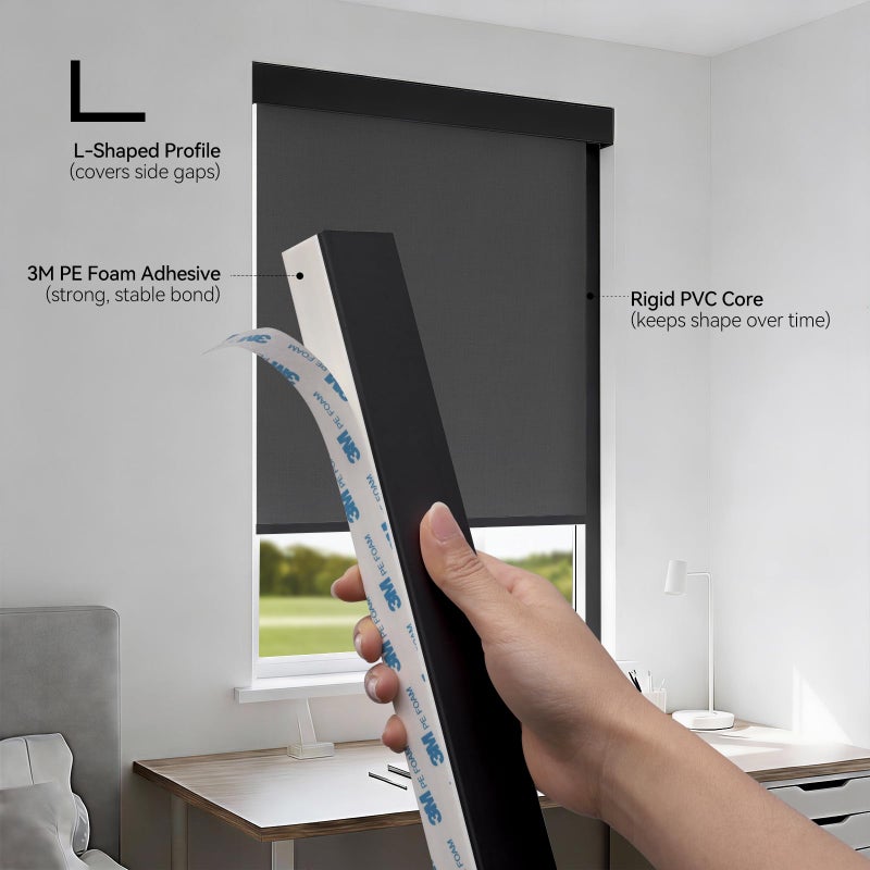 ZSTARR PVC Light Blockers Blackout Light Blockers Side Tracks for Window Shades Blinds Side Tracks for Blackout Shades Easy to Install Light Blocking Strips for Bedroom (Black, 58",2Pcs) - Image 3