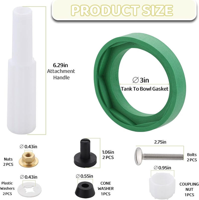 Liberflow 3'' Toilet Tank to Bowl Coupling Kit, Fits for American Standard Champion 4 Toilet Parts AS738756-0070A, Includes Gasket, Bolts and Other Essential Parts for Most 3 Inch Flush Valve Opening Tanks - Image 2