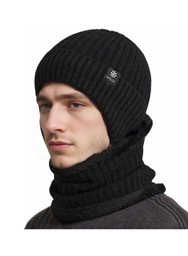 meayul 2pcs Mens Winter Knit Beanie with Earflap Neck Warmer Set Outdoor Warm Thermal Knitted Hat with Fleece Lined Skull Cap for women  - Image 1