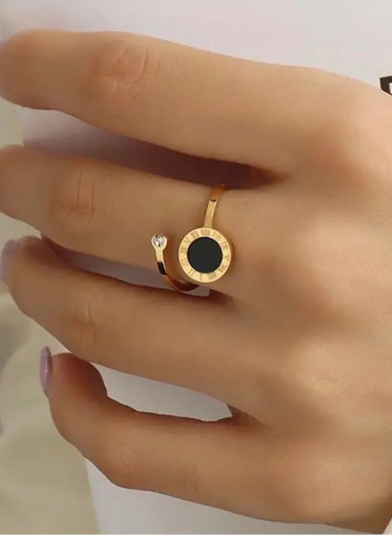 إيكوال خاتم نسائي من الاستانلس ستيل مطلي باللون الذهبي بمقاس موحد - Image 2