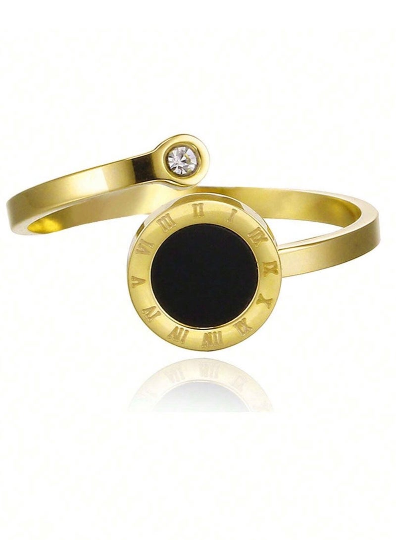 إيكوال خاتم نسائي من الاستانلس ستيل مطلي باللون الذهبي بمقاس موحد - Image 5