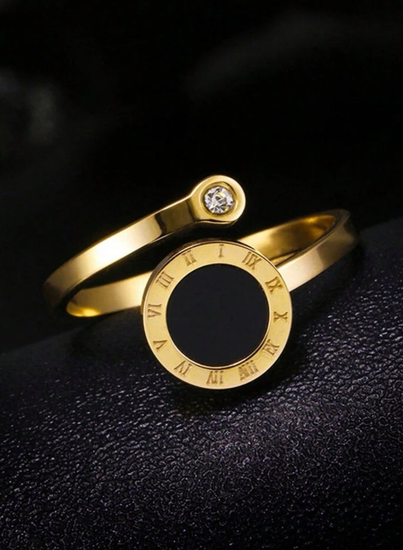 إيكوال خاتم نسائي من الاستانلس ستيل مطلي باللون الذهبي بمقاس موحد - Image 3