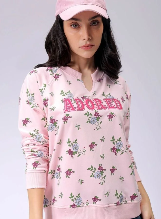 Freehand  Women Relaxed Fit Ditsy Printed V-Neck Long Sleeve Oversized Sweatshirt for Women | Best Price UAE