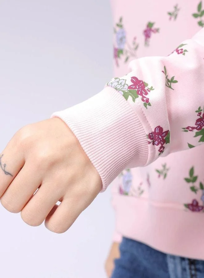 Freehand  Women Relaxed Fit Ditsy Printed V-Neck Long Sleeve Oversized Sweatshirt for Women | Best Price UAE