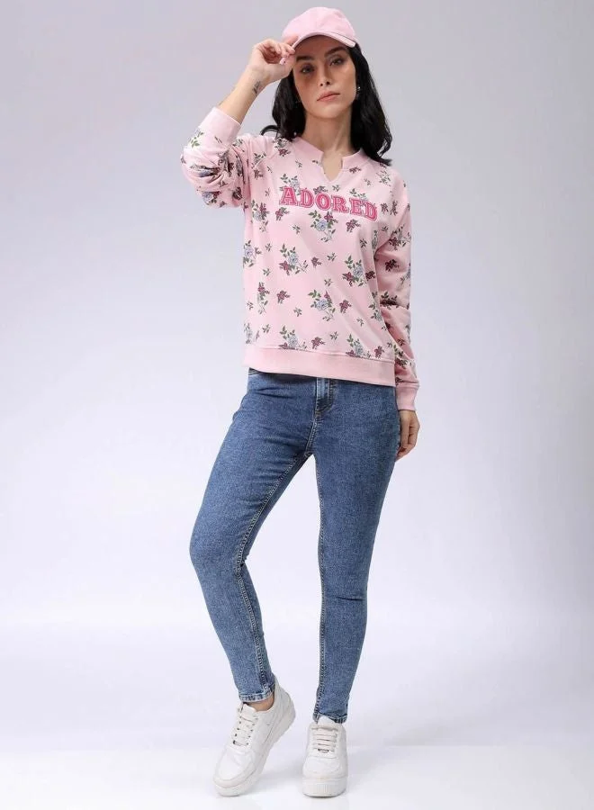 Freehand  Women Relaxed Fit Ditsy Printed V-Neck Long Sleeve Oversized Sweatshirt for Women | Best Price UAE