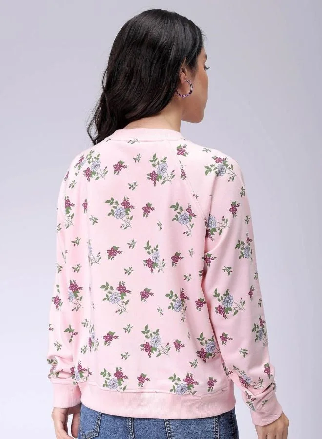 Freehand  Women Relaxed Fit Ditsy Printed V-Neck Long Sleeve Oversized Sweatshirt for Women | Best Price UAE