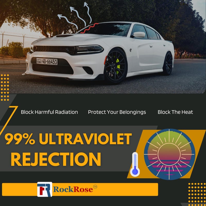 RockRose 5% Nano Ceramic Car Window Tint 36 in x 25FT 2PLY Privacy Film Heat Block, 99% UVR, and 85% IRR Block for Auto or Home Strong Adhesive, Easy Shrink, Plotter Friendly - Charcoal - Image 2