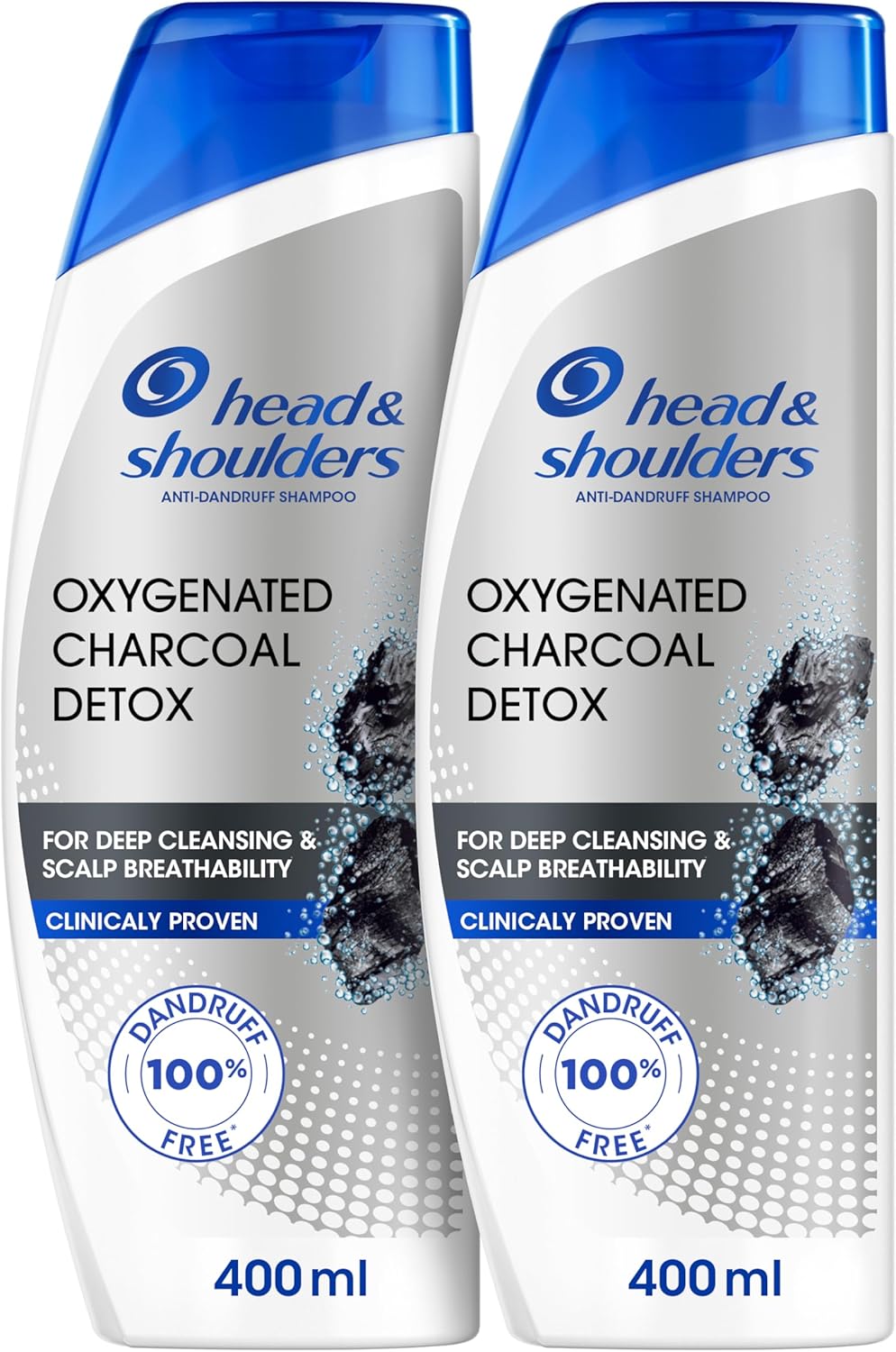 Head And Shoulder Head & Shoulders Anti-Dandruff Shampoo, Oxygenated Charcoal Detox, 100% Dandruff Free, 2x400ml, Dual Pack