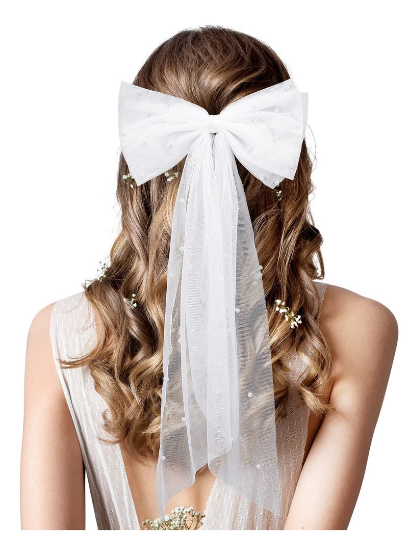 إسكدنيا دبوس شعر من شريط شبكي، حجاب عروس، دبوس شعر أبيض لؤلؤي، مشبك علوي لفتاة مزاجية في فستان الزفاف، إكسسوارات شعر وصيفة العروس (عقدة لؤلؤية، أبيض) - Image 1