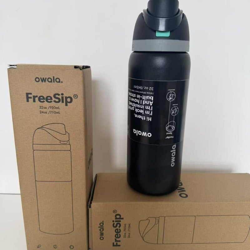 زجاجة ماء رياضية Owala Freesip بتصميم ثنائي المشروب مع مقبض وغطاء قابل للارتداد، عازلة بالفولاذ المقاوم للصدأ 304