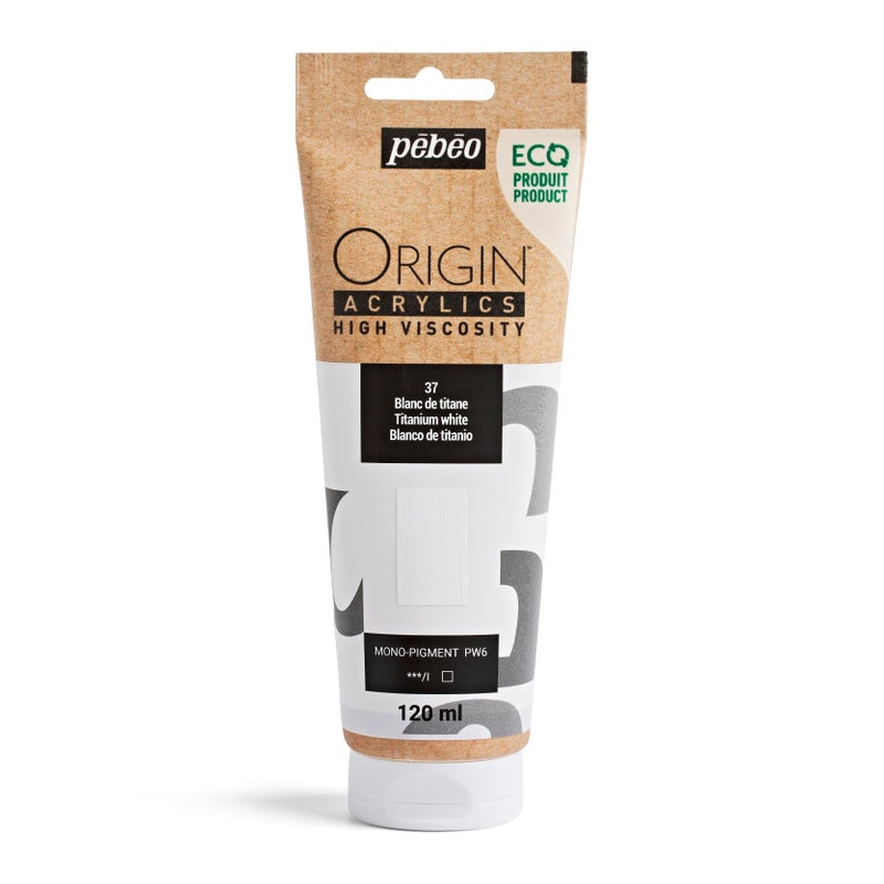 PEBEO Origin Ecodesigned Highviscosity Acrylic Paint High Pigment Concentration for Intense Color and Excellent Lightfastness 405 Fluid Ounces 120 ml Tube Titanium White - Image 2