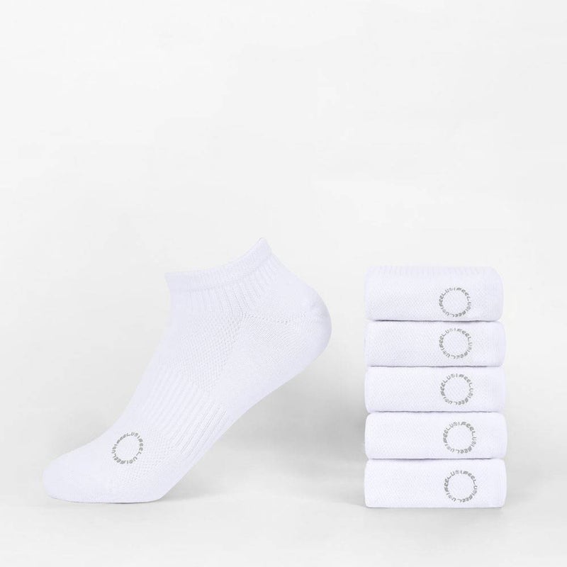 FEEL Men's Low-Cut Socks, Breathable Cotton Blend, White, 5 Pairs - Image 1