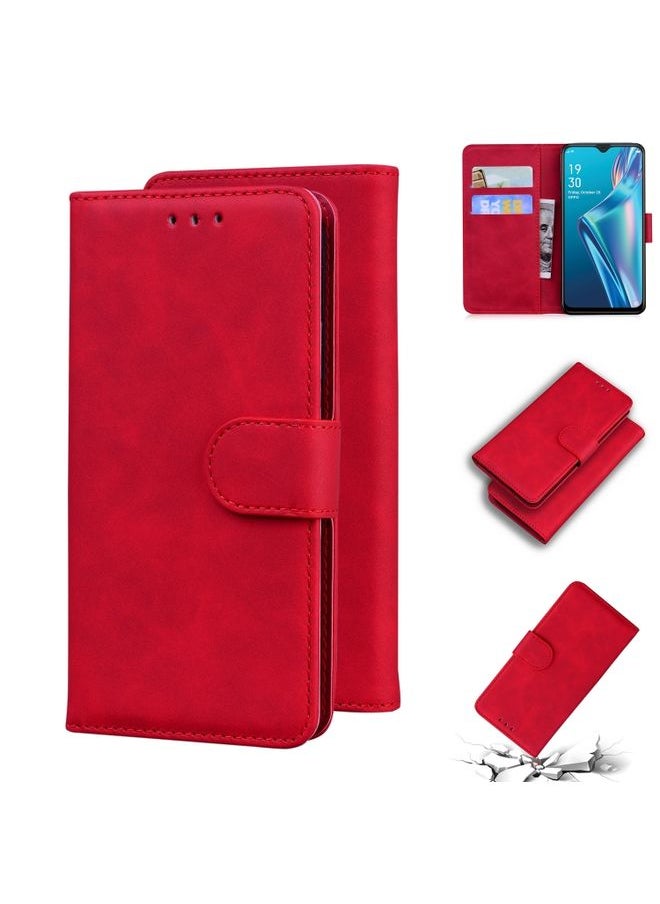 HuHa Case Cover For OPPO A5S/AX5S/A12/A11K Skin Feel Pure Color Flip Leather Phone Case Red 