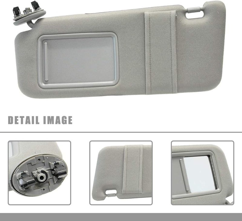 Left Driver Side Sun Visor Replacement for 2007 2008 2009 2010 2011 Toyota Camry & Camry Hybrid Without Sunroof (Gray) - Image 2
