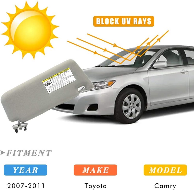 Left Driver Side Sun Visor Replacement for 2007 2008 2009 2010 2011 Toyota Camry & Camry Hybrid Without Sunroof (Gray) - Image 4