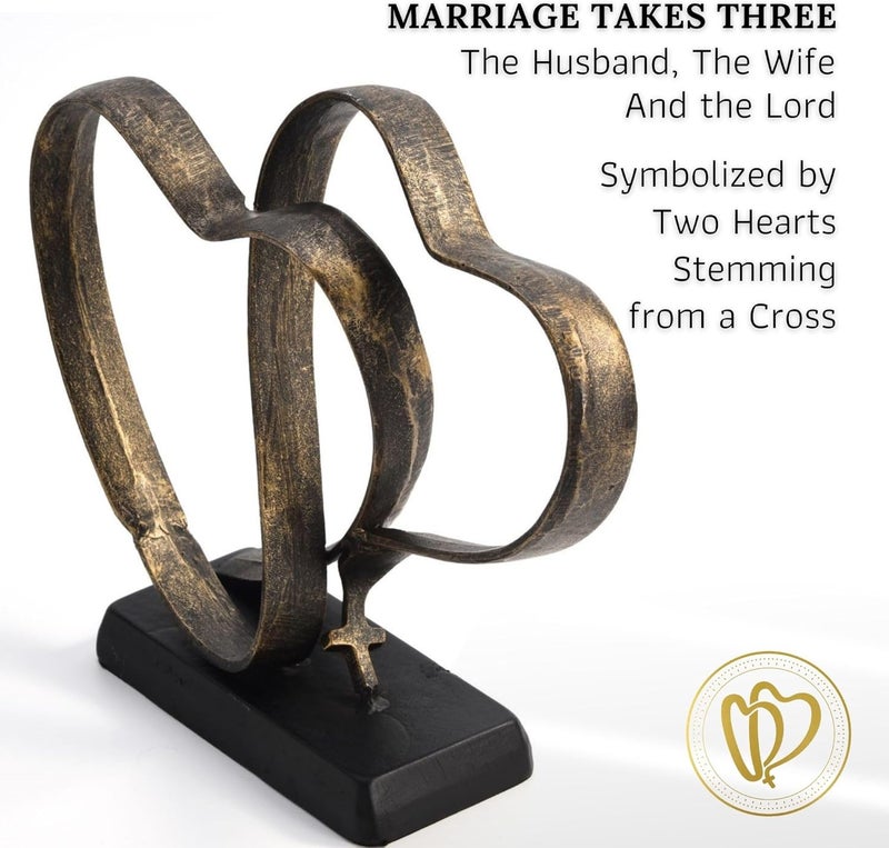 DCAPILLA Wedding Anniversary Couples Gift - Two Hearts and Cross Iron Sculpture, Heart Decoration Gift for Her and Him, 1st to 50th or 60th Anniversary, Includes Present Box and Poem Card - Image 2