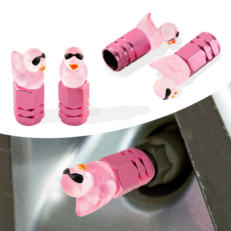 Rislobx 4Pcs Duck Tire Valve Caps Funny Sunglasses Duck Valve Stem Caps Covers for Wheels Decorative Cute Tire Valve Caps for Car Accessories Hexagon Duck Pink - Image 3
