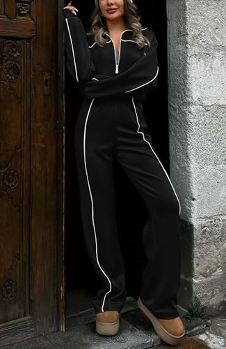 BTFBM Women's Two Piece Tracksuit Fall 2025 Long Sleeve Zip Up Sweatshirt Long Pants Outfits Jogger Sweatsuit Sets(Black,Small) - Image 3