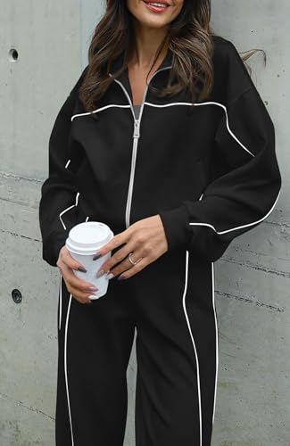 BTFBM Women's Two Piece Tracksuit Fall 2025 Long Sleeve Zip Up Sweatshirt Long Pants Outfits Jogger Sweatsuit Sets(Black,Small) - Image 4