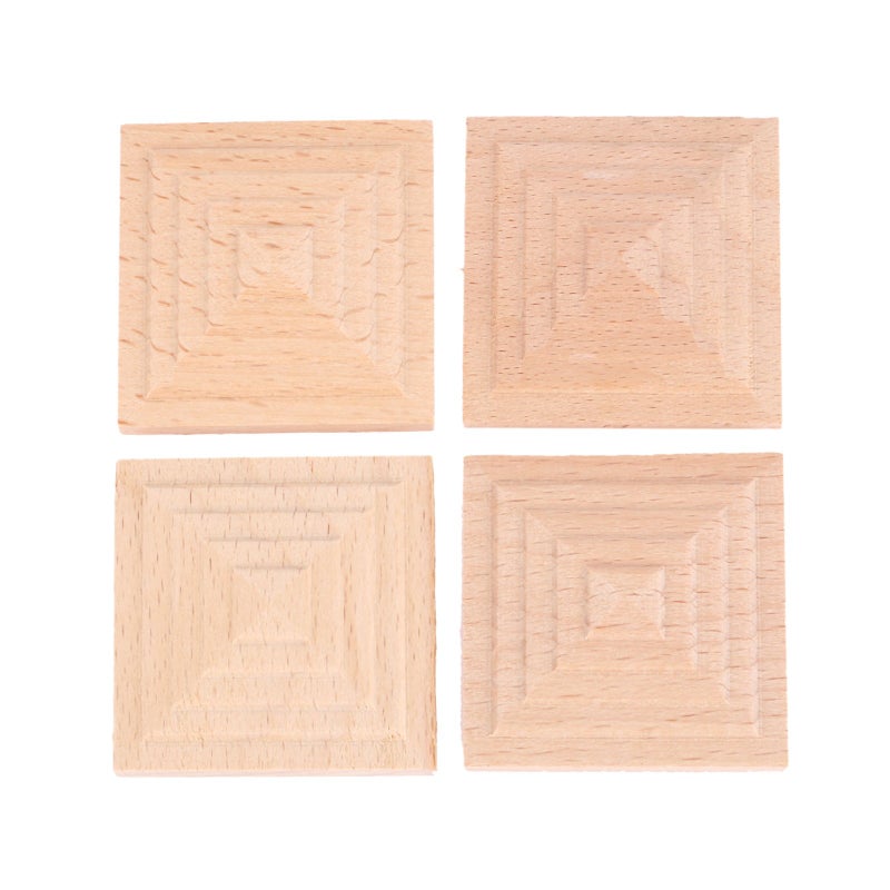 MUXSAM Square Wood Carved Appliques  4-Pack Unpainted Wooden Carvings Decals Overlay Onlays for Mirrors Walls Doors Cabinet Dresser Mantel Fireplace Bed Cupboard DIY Project  10x10cm/3.94""x3.94""