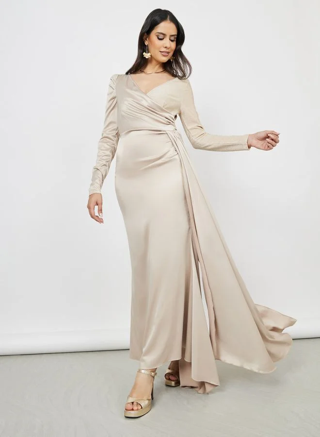 Styli Pleated Detail A-Line Maxi Dress