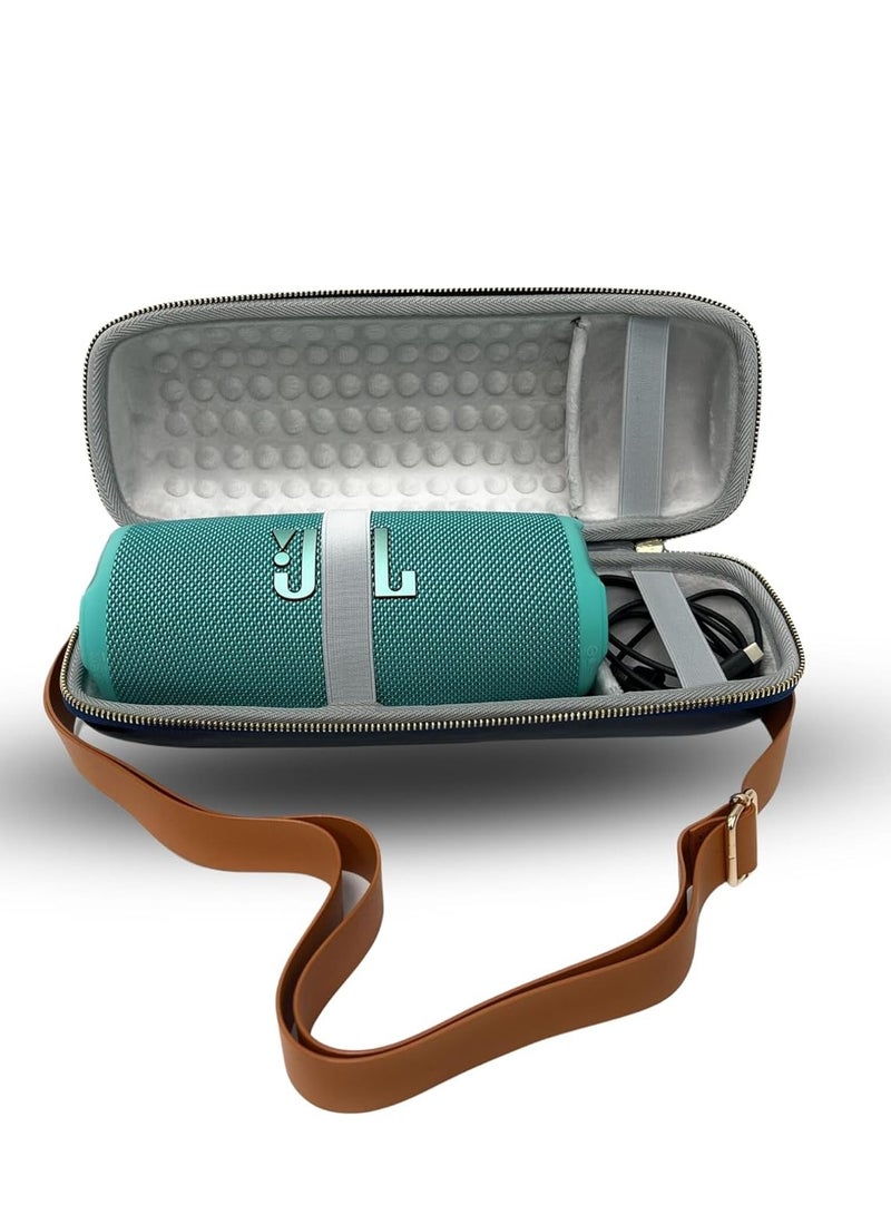 Angry Bull LEATHER TRAVEL BAG FOR JBL CHARGE 5 PORTABLE WATERPROOF SPEAKER, HARD CARRYING STORAGE CASE (DARK BLUE) - Image 3