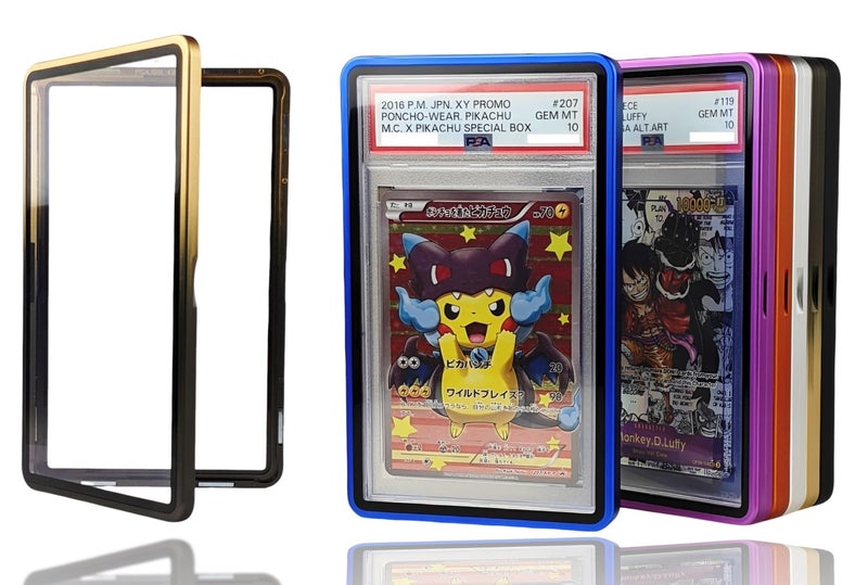 RedCap Magnetic Aluminum PSA Graded Card Holder 35PT Premium PSA Slab Protector Display Case with UV Resistant Glass Fits Standard PSA Graded Sports Trading Cards - Obsidian Gold - Image 1