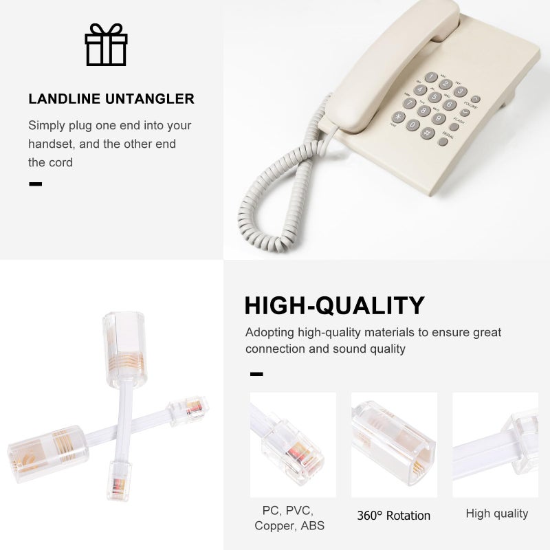 Anti Tangle 360 Degree Rotating Telephone Cord Detangler Swivel For Landline Phone Receiver White 2 Pack - Image 5