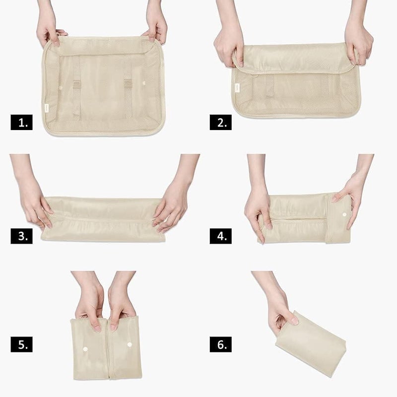 TOCINGO 7 pc / 6 pc Travel Oraganizer Packing cubes kit, Sapace Saver Multi use Bag for Men and Women, Clothes packing cubes for travel, Cupboard Oraganizer cubes (7 pc-CREAM) - Image 3