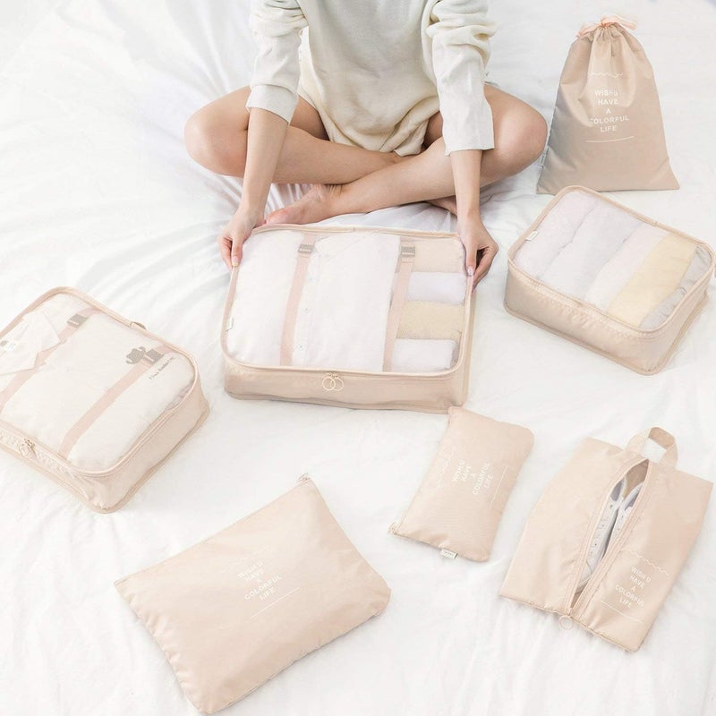 TOCINGO 7 pc / 6 pc Travel Oraganizer Packing cubes kit, Sapace Saver Multi use Bag for Men and Women, Clothes packing cubes for travel, Cupboard Oraganizer cubes (7 pc-CREAM) - Image 4