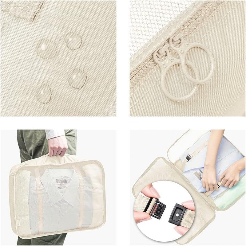 TOCINGO 7 pc / 6 pc Travel Oraganizer Packing cubes kit, Sapace Saver Multi use Bag for Men and Women, Clothes packing cubes for travel, Cupboard Oraganizer cubes (7 pc-CREAM) - Image 2