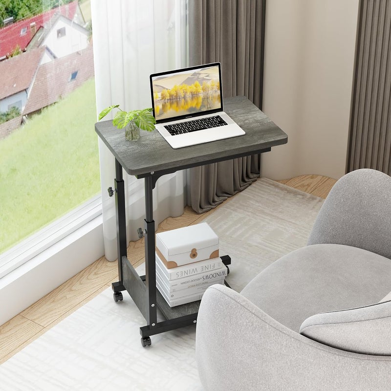 TigerDad Adjustable Height C Table Sofa Side Bedside Table with Wheels, Hospital Bed Table Rolling Tray with Storage, Mobile Computer Desk Laptop Table for Home Use,Gray - Image 4