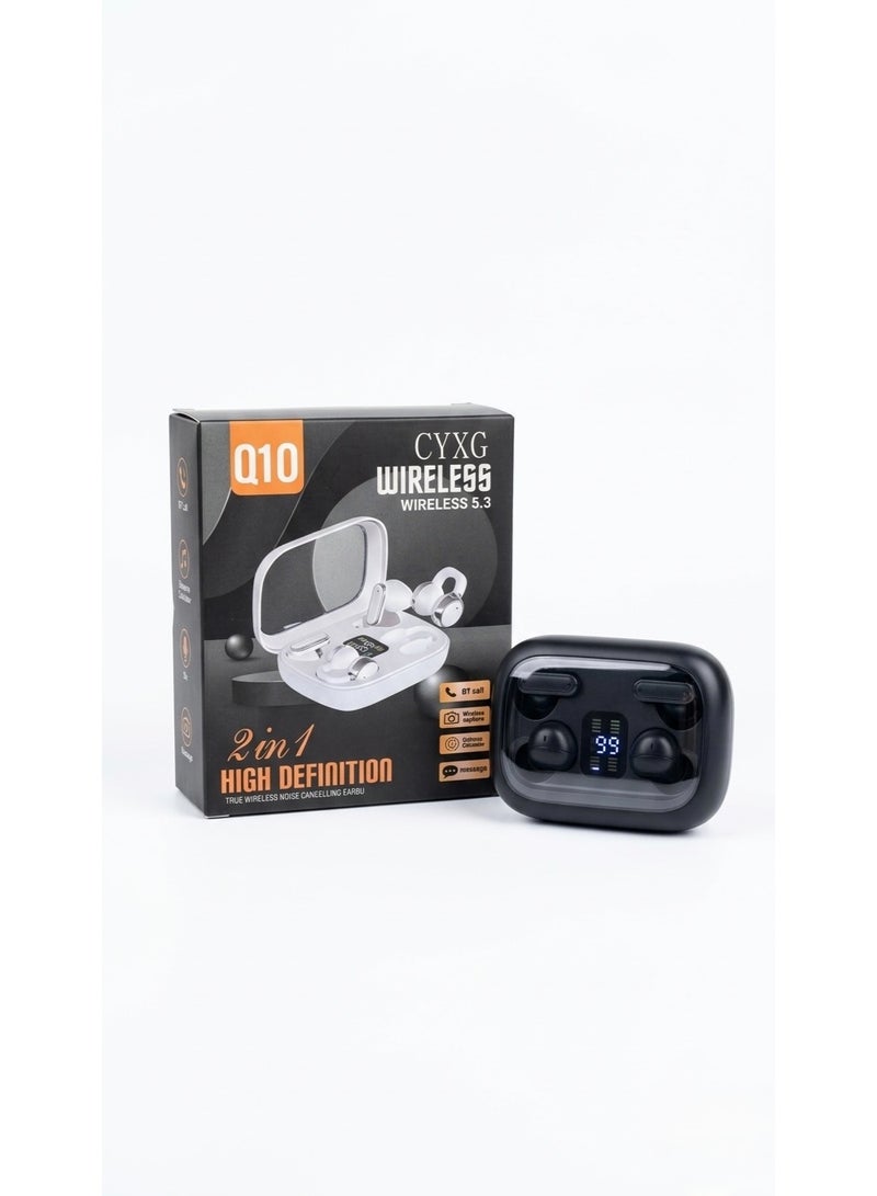 CYXG Q10 2-in-1 True Wireless Earbuds – Dual Style (In-Ear & Ear-Clip), Bluetooth 5.49, ENC Noise Cancelling, LED Digital Display, & Remote Camera Capture - Image 1