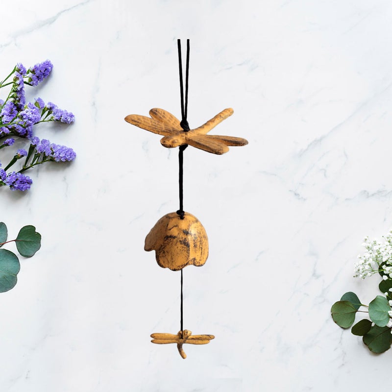Iron Made Wind Chimes Hanging Wind Bell Dragonfly Shaped Ornaments Hanging Pendant for Home Car Decoration Birthday (Yellow) - Image 1