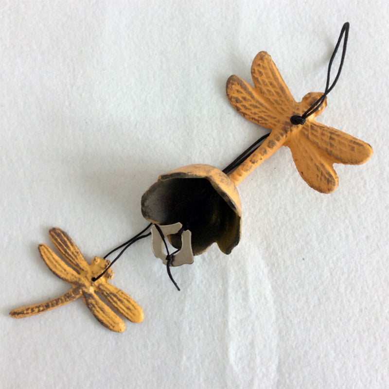 Iron Made Wind Chimes Hanging Wind Bell Dragonfly Shaped Ornaments Hanging Pendant for Home Car Decoration Birthday (Yellow) - Image 4