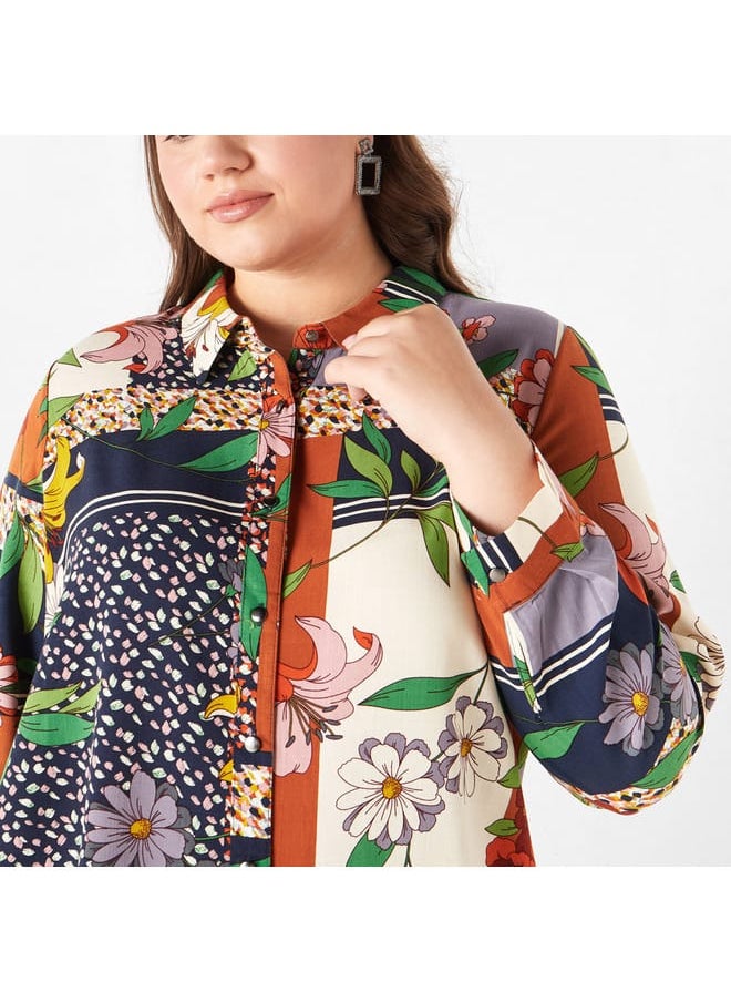 Ulla Popken Plus Size Ulla Popken All-Over Print Shirt with Collar and Long Sleeves  - Image 4