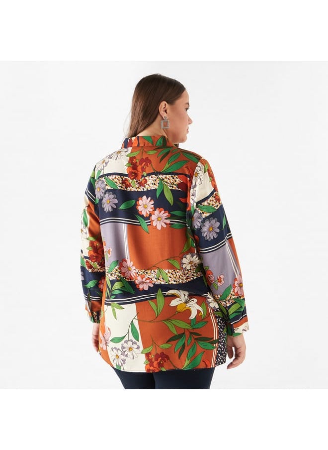Ulla Popken Plus Size Ulla Popken All-Over Print Shirt with Collar and Long Sleeves  - Image 3