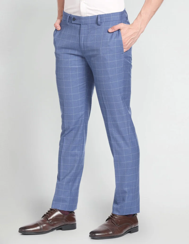 Arrow Blue Windowpane Check Smart Flex Formal Trousers for Men | Best Price UAE