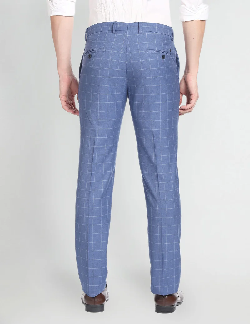 Arrow Blue Windowpane Check Smart Flex Formal Trousers for Men | Best Price UAE