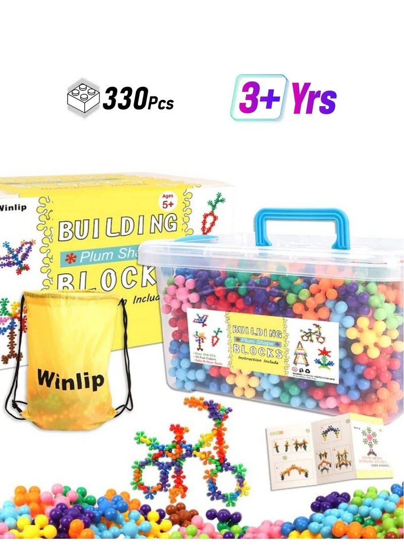 Winlip 330 قطعة من كتل البناء ألعاب تعليمية ألعاب STEM مجموعات أقراص البناء متداخلة بلاستيك صلب للأطفال في مرحلة ما قبل المدرسة للبنات والأولاد من وينليب - Image 1