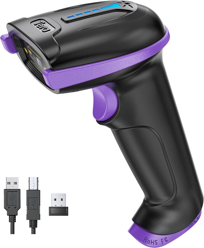Tera Barcode Scanner Wireless Versatile 2-in-1 (2.4Ghz Wireless+USB 2.0 Wired) with Battery Level Indicator, 328 Feet Transmission Distance Rechargeable 1D Laser Bar Code Reader Handheld 5100 Purple - Image 1