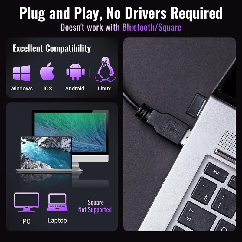 Tera Barcode Scanner Wireless Versatile 2-in-1 (2.4Ghz Wireless+USB 2.0 Wired) with Battery Level Indicator, 328 Feet Transmission Distance Rechargeable 1D Laser Bar Code Reader Handheld 5100 Purple - Image 4